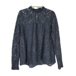 Abercrombie & Fitch Women's Black Mock Neck Long Sleeve Lace Top